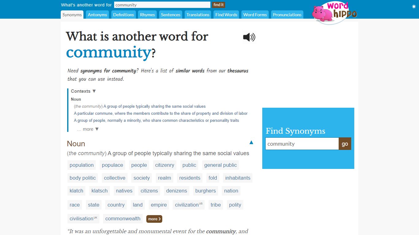 What is another word for community - WordHippo