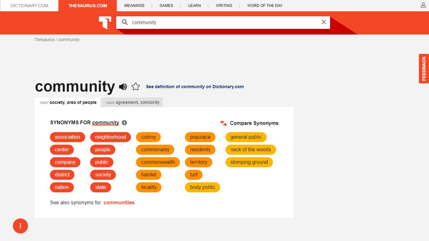 COMMUNITY Synonyms: 34 Synonyms & Antonyms for COMMUNITY | Thesaurus.com