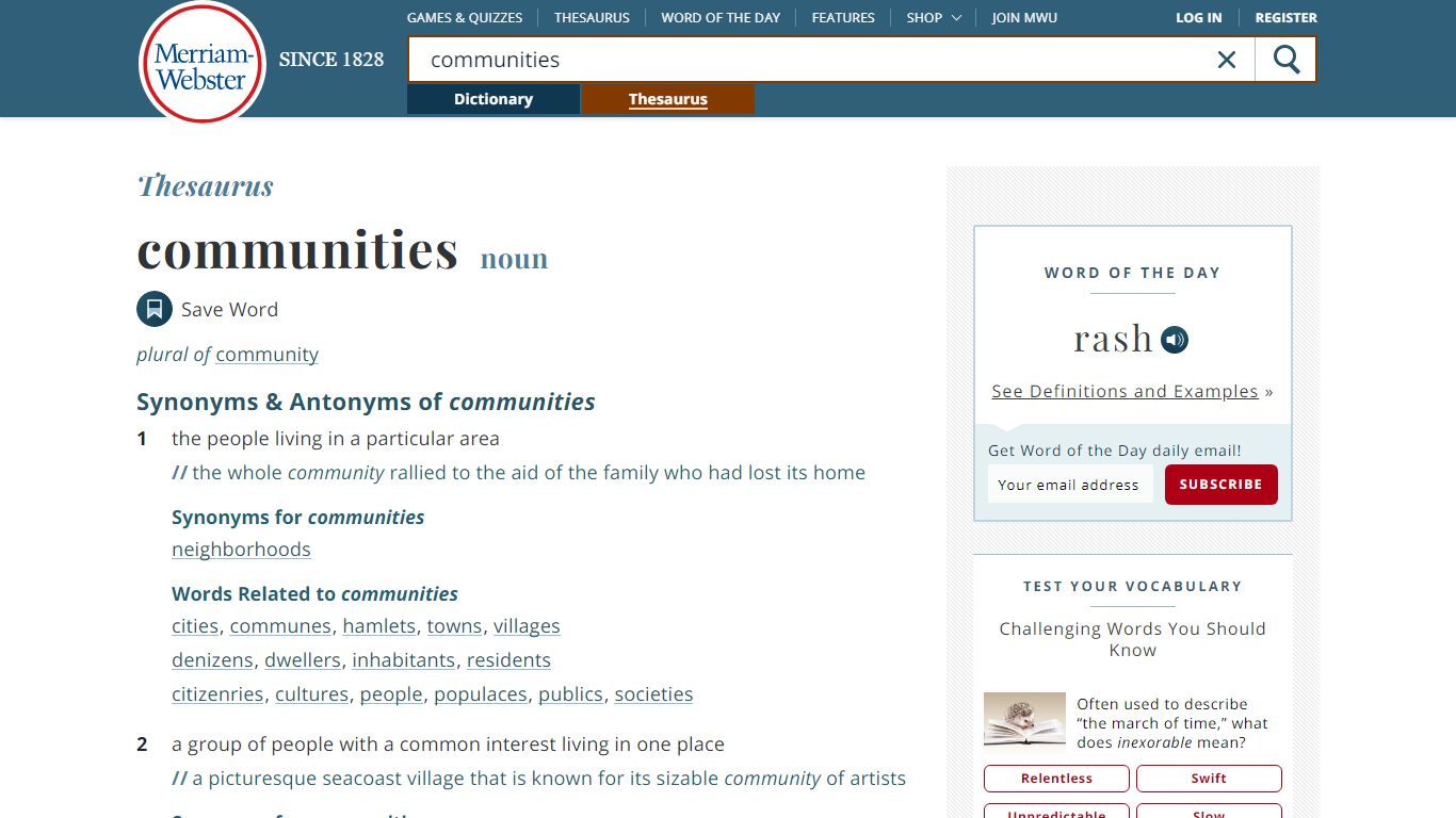 78 Synonyms of COMMUNITIES | Merriam-Webster Thesaurus